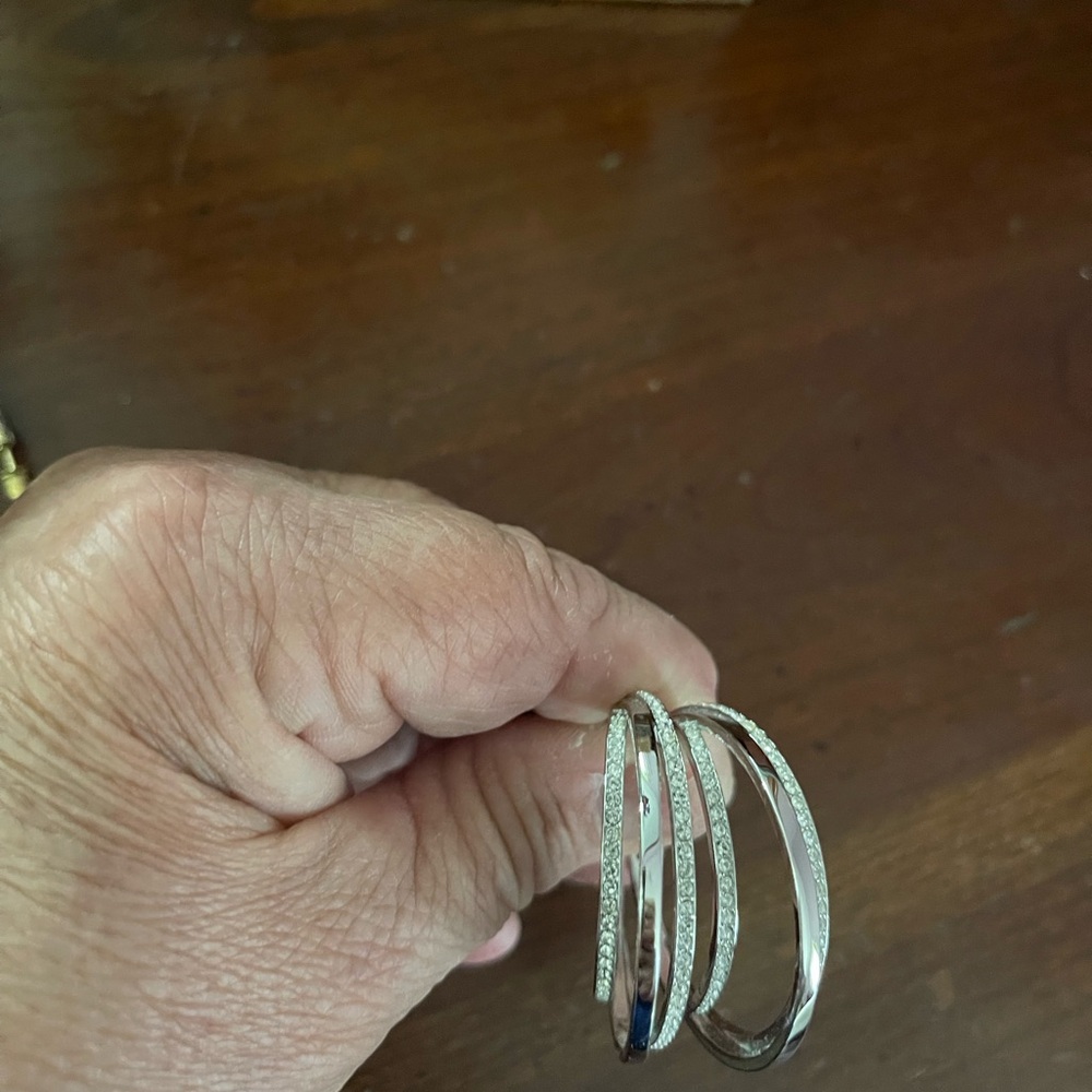 925  Silver Hoops triple crystal. NWOT! - Picture 6 of 6